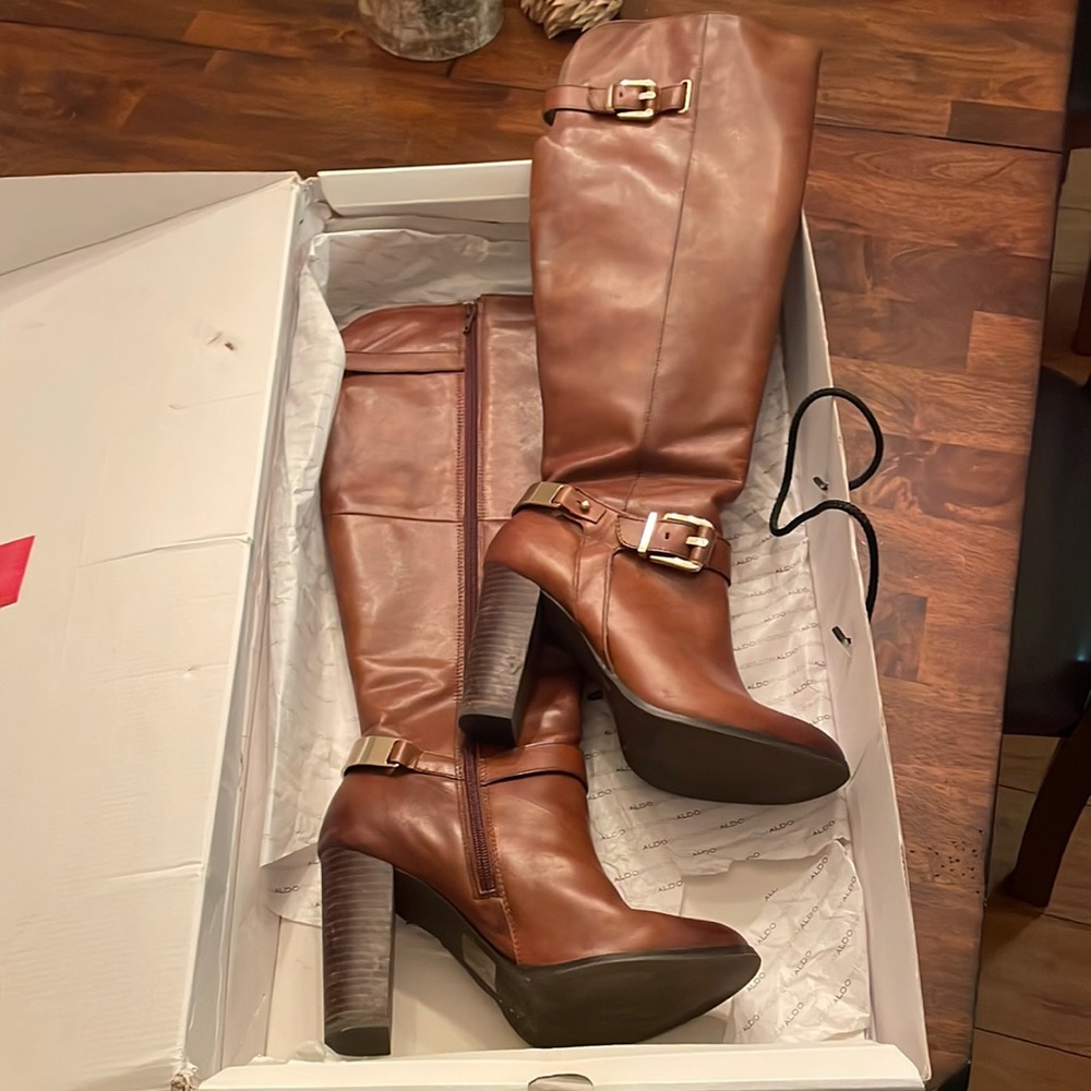 Aldo Knee High Boot with Gold Accents
